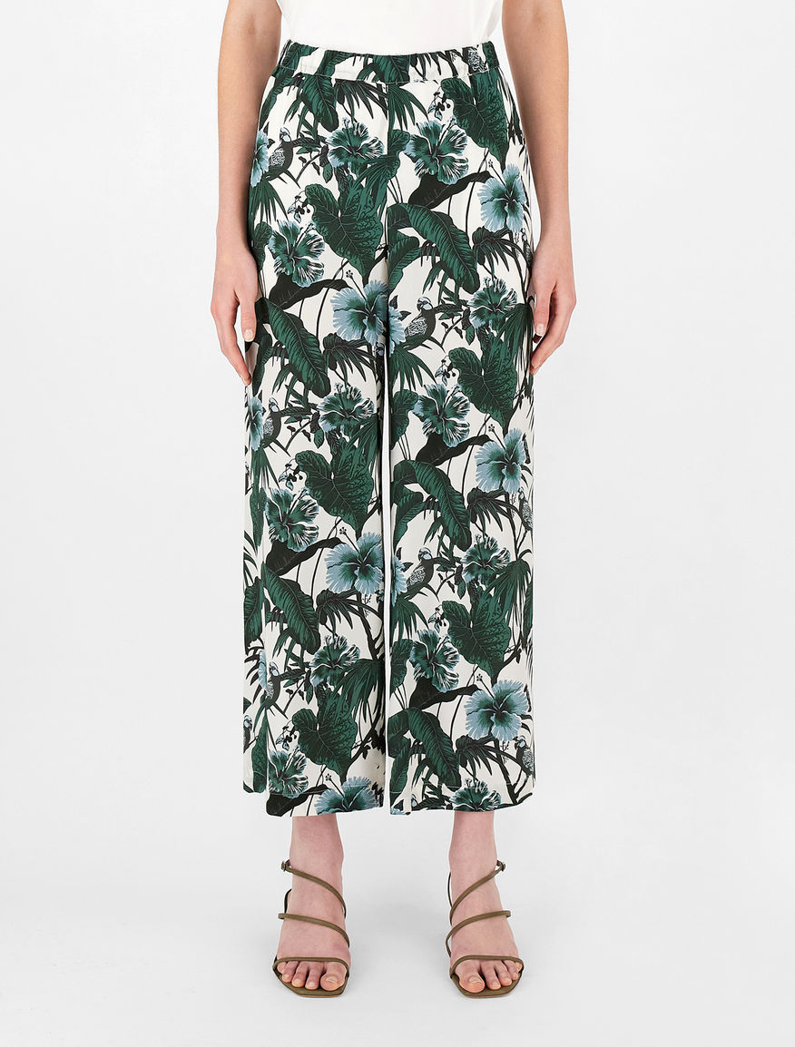 Silk crêpe de chine trousers, green 